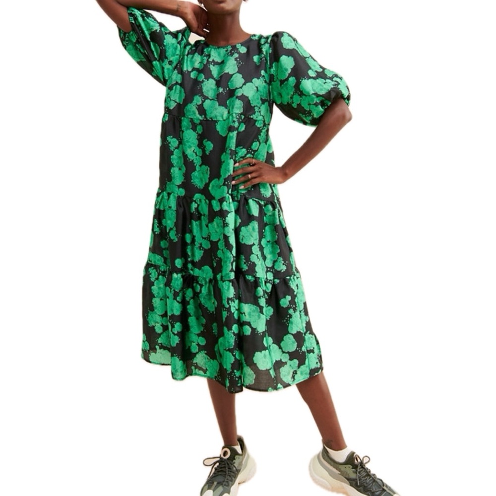 Crãs Lilli Puff Sleeve Midi Dress in Emerald Floral